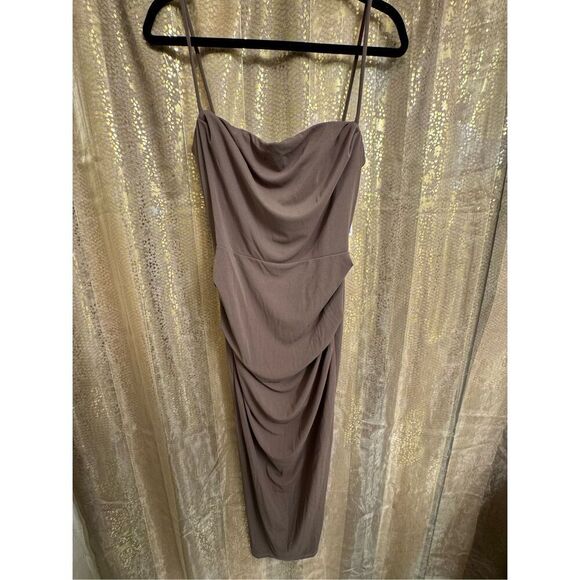 ZARA Brown Ruched Midi Dress Spaghetti Straps Medium NWT - Picture 1 of 9